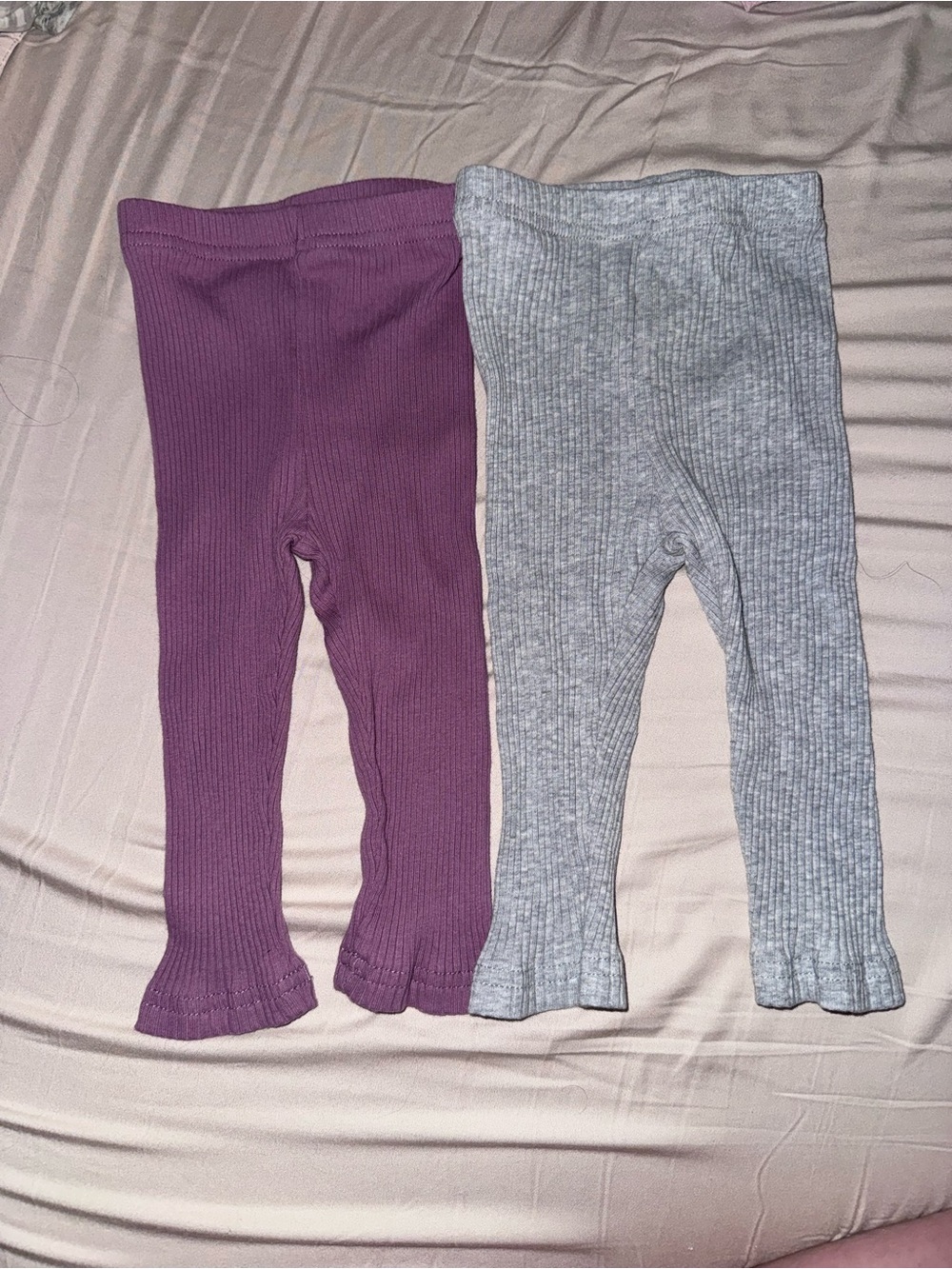 Ribbed Baby Leggings Pair - Purple & Heather Gray